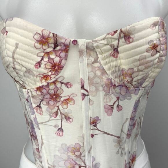 Bardot Gracious White Floral Sleeveless Strapless Bandeau Corset Crop Tank Top M - Picture 3 of 5